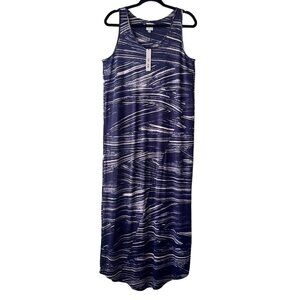 Nic+Zoe Women's Brushed Waves‎ Navy Blue Casual Maxi Sleeveless Dress Size M